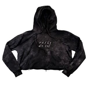 Rufus Du Sol Black Tie Dye Cropped Hoodie Embroidered Band Merch Sweatshirt